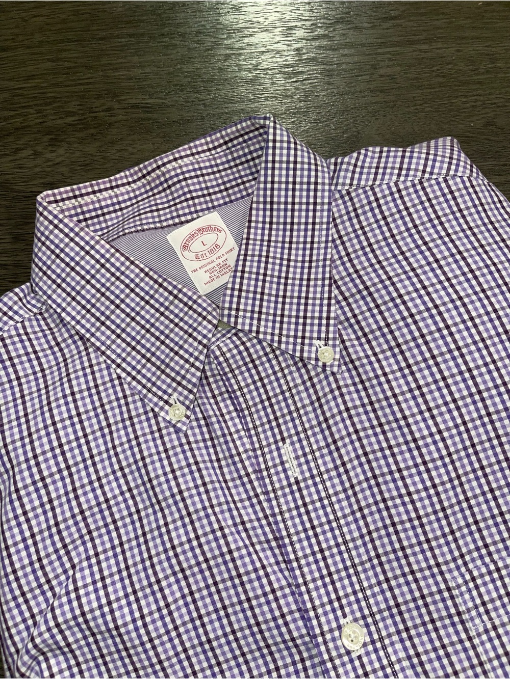 Brook Brothers Men's Sz Large Purple Check Button-Down Shirt